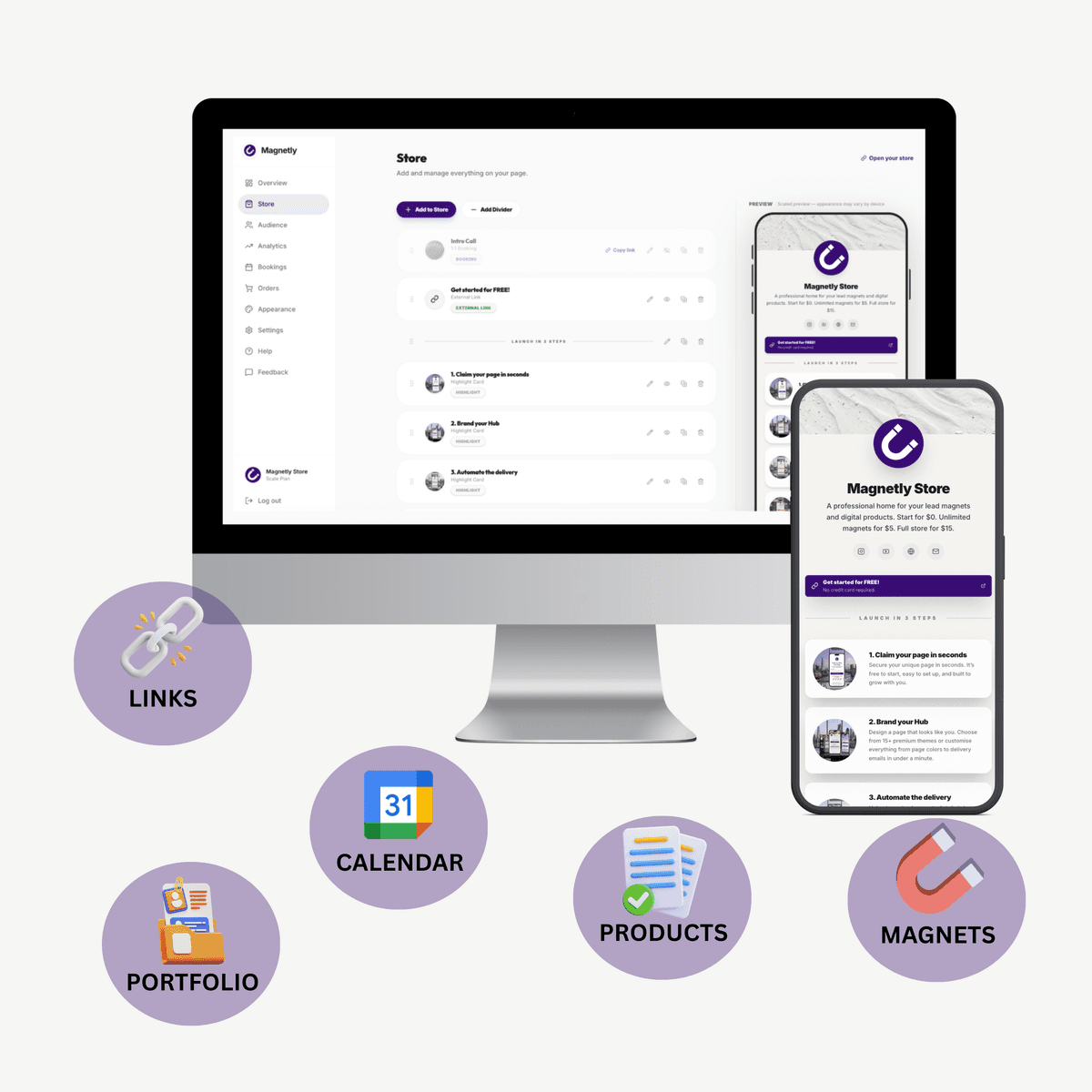 Magnetly dashboard and mobile preview